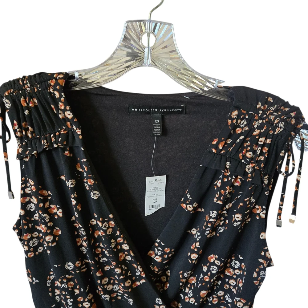 White House Black Market Floral Wrap V‎ Neck Sleeveless Top Blouse XS - Picture 4 of 12